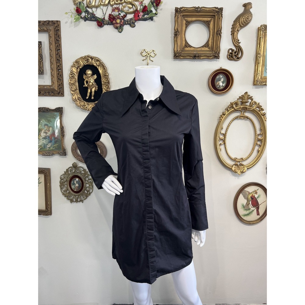 Anine Bing Black Cotton Button Down Mini Shirt Dress Size XS